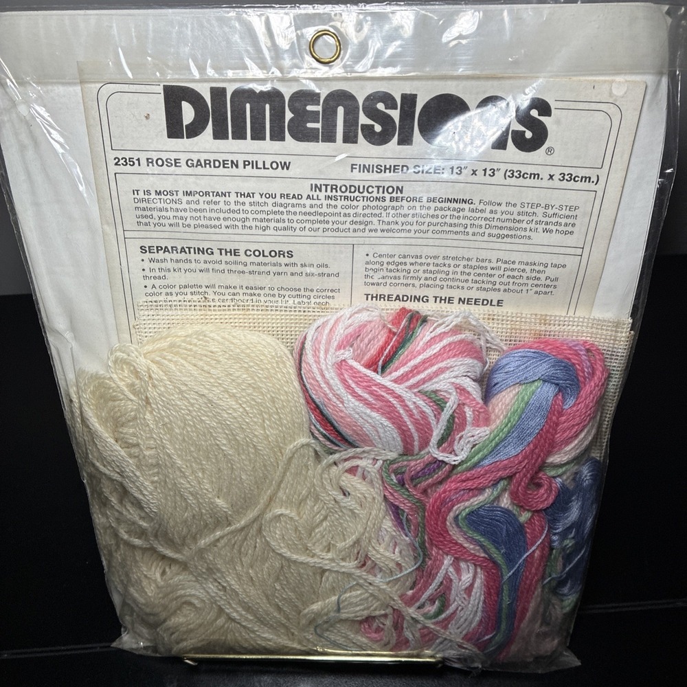 Vtg Dimensions Needlepoint Pillow Kit Rose Garden Pink Cottagecore 80s Romantic - Picture 6 of 7